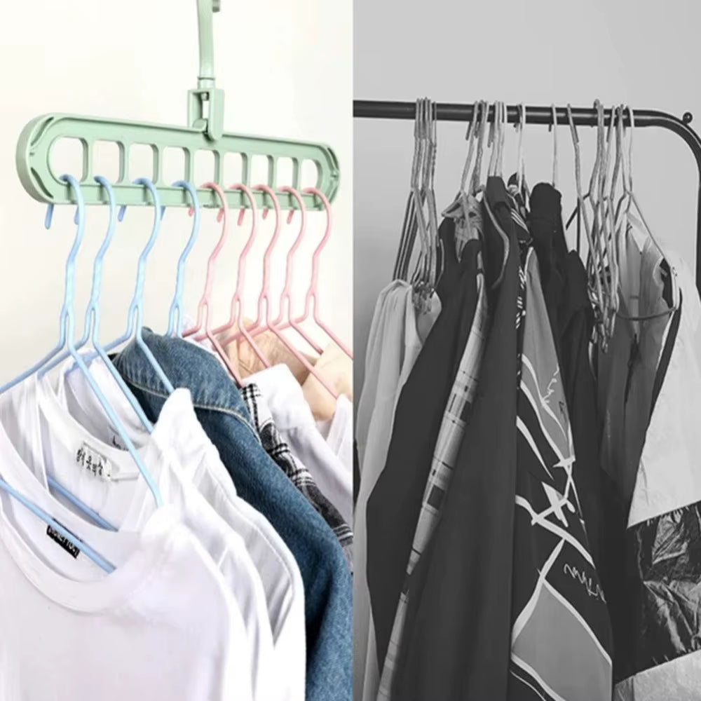 5Pcs 9-Hole Wardrobe Storage Rack Multifunctional Foldable Clothes Drying Rack Storage Clothes Rack Space-Saving Clothes Hanger