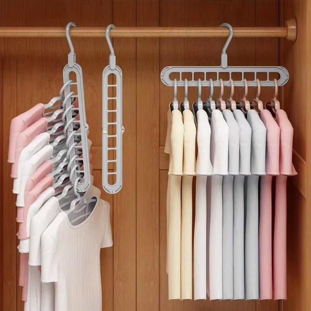 5Pcs 9-Hole Wardrobe Storage Rack Multifunctional Foldable Clothes Drying Rack Storage Clothes Rack Space-Saving Clothes Hanger