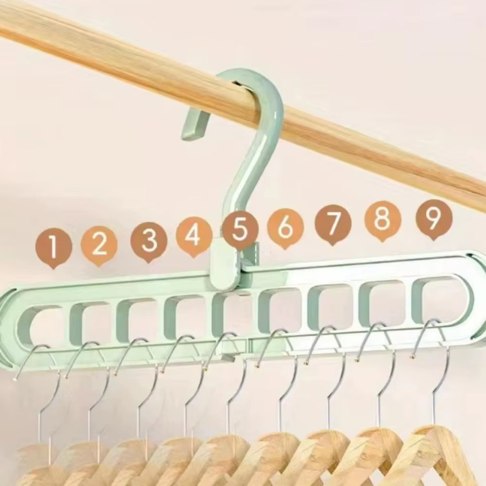 5Pcs 9-Hole Wardrobe Storage Rack Multifunctional Foldable Clothes Drying Rack Storage Clothes Rack Space-Saving Clothes Hanger